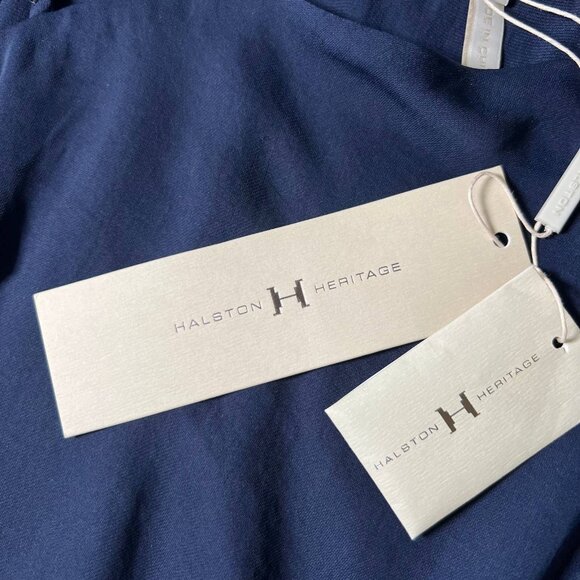 Halston Heritage NWT Navy Chiffon Sheath Dress Beaded Strap Sz 2 Mother of Bride - Picture 6 of 9